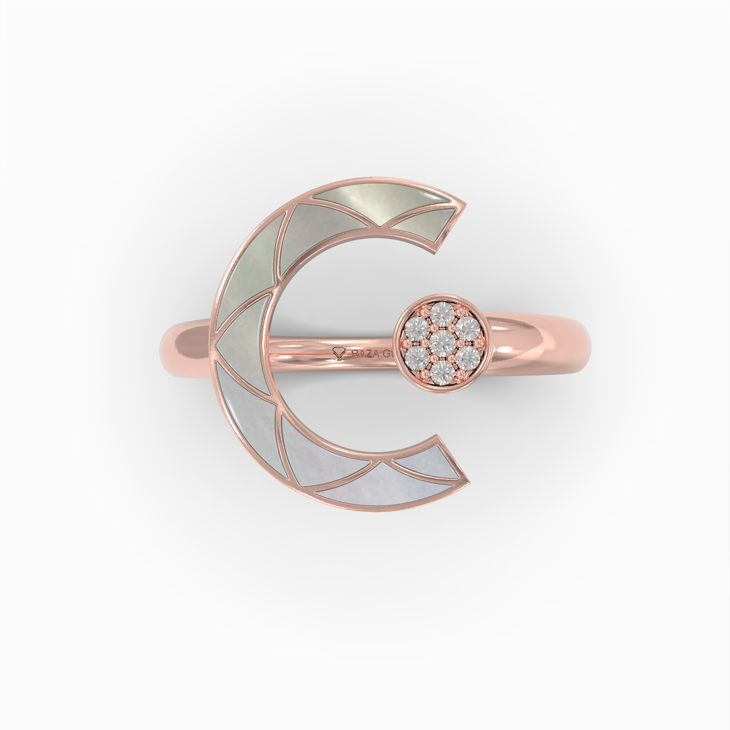 Alannah - 18K Gold Crescent Open Ring with Natural Pearl & Moissanite Accent