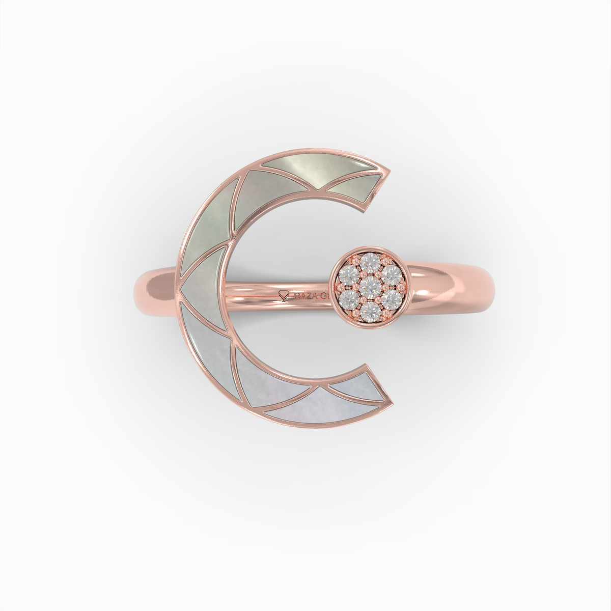 Alannah - 18K Gold Crescent Open Ring with Natural Pearl & Moissanite Accent