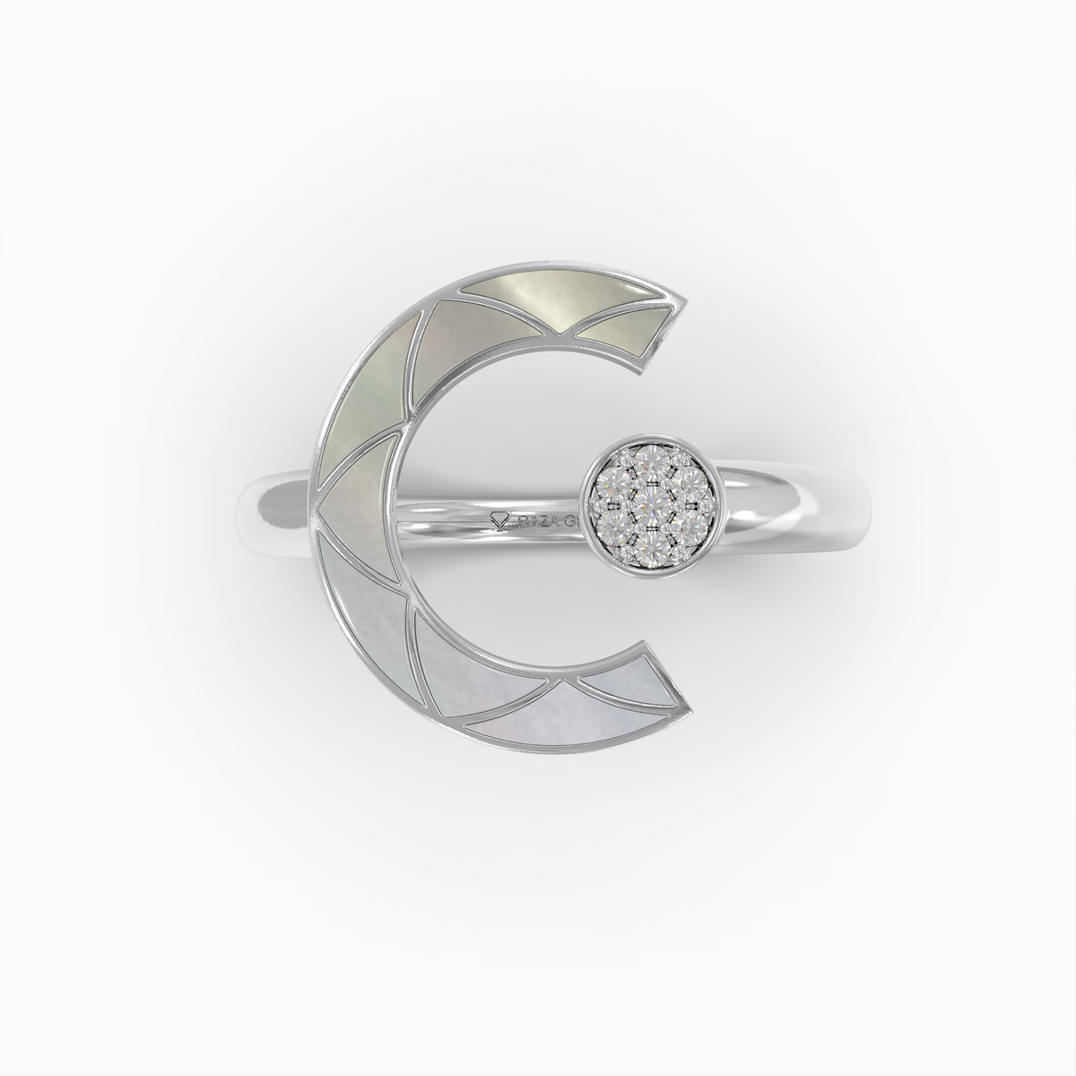 Alannah - 18K Gold Crescent Open Ring with Natural Pearl & Moissanite Accent