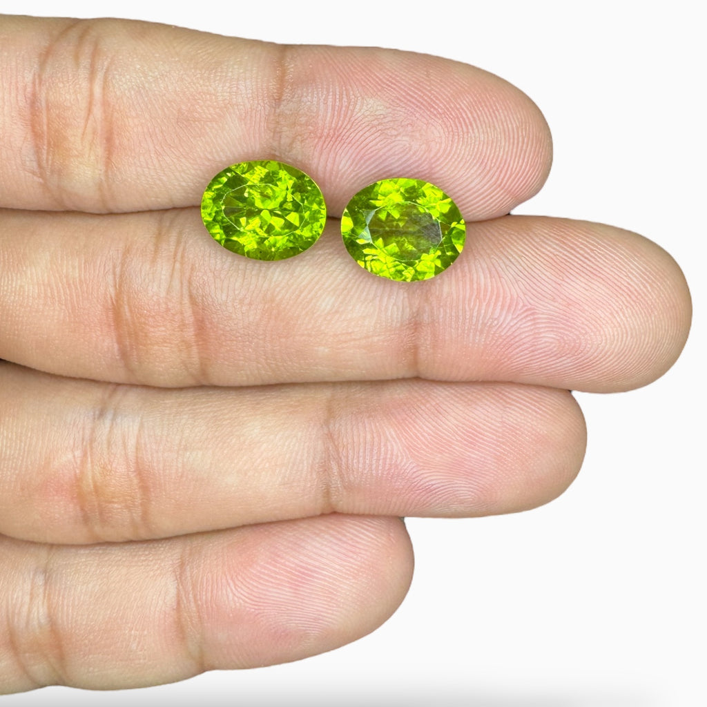 Natural Peridot Oval Stone Pair For Earring 9.78 Carats 9.9 X 11.9 mm