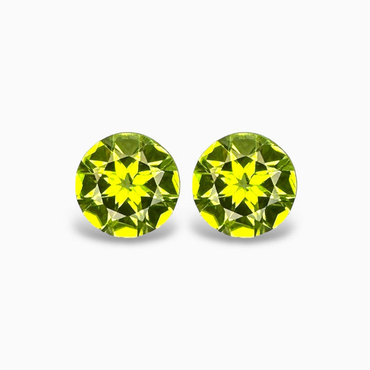 Natural Peridot Round Cut Pair 5.35 Carats, 9 mm