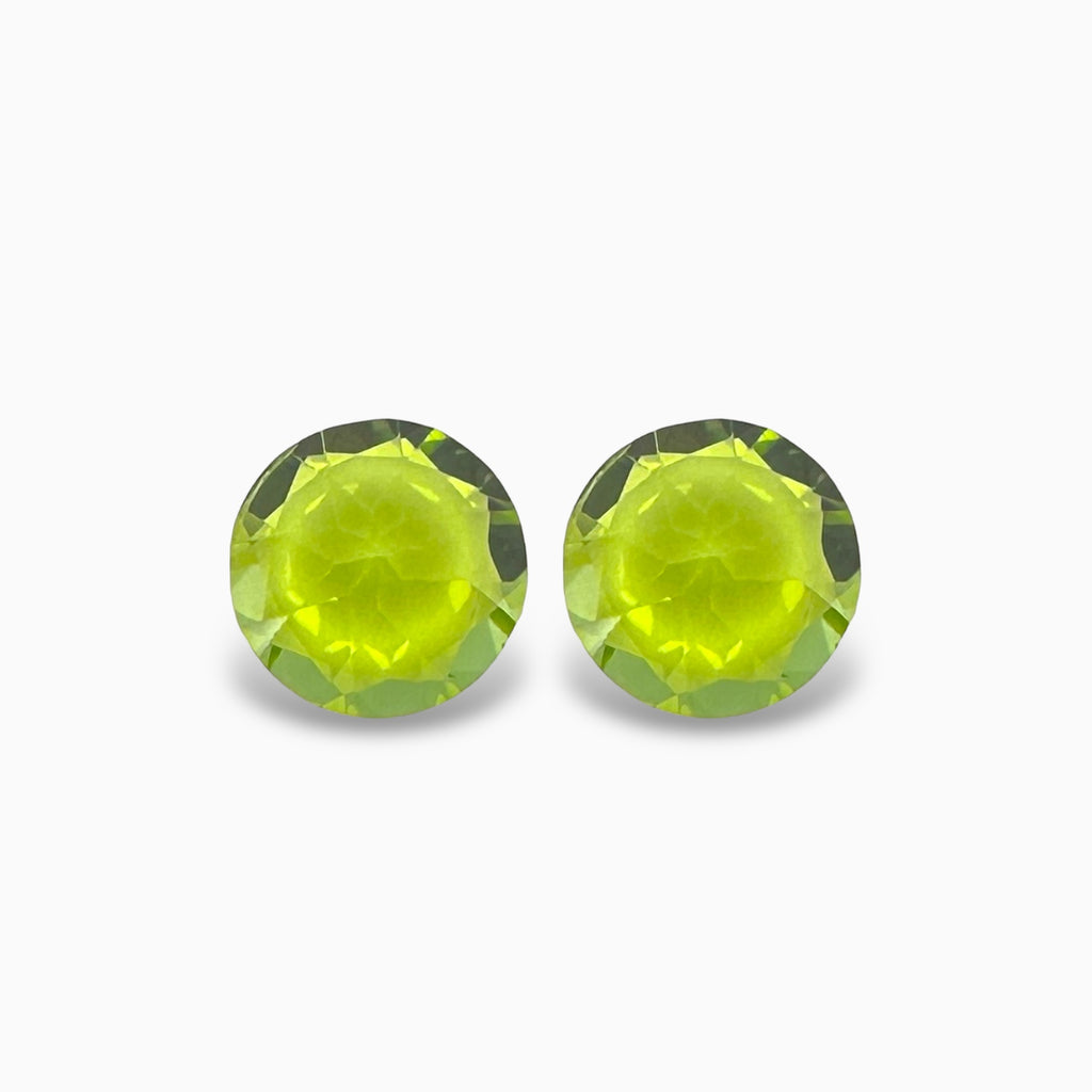Natural Peridot Round Cut Pair 5.35 Carats, 9 mm