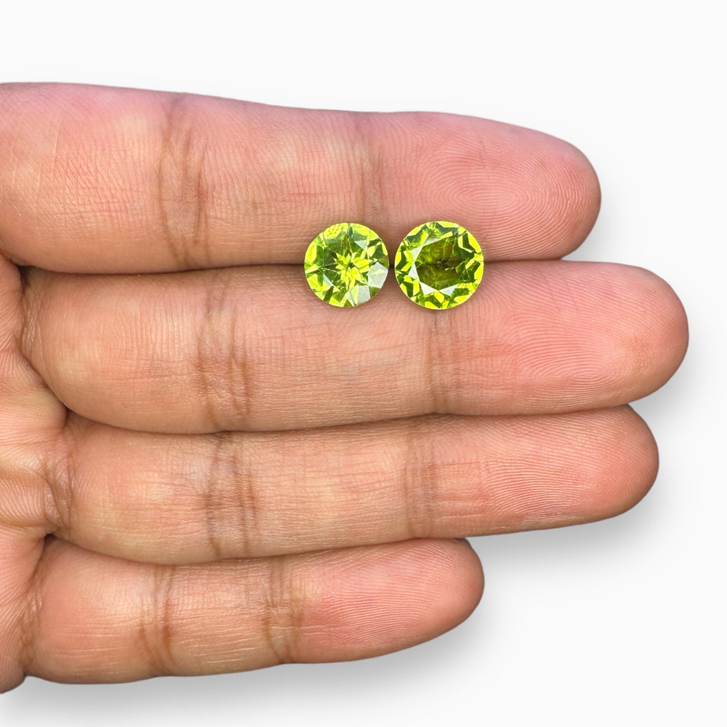 Natural Peridot Round Cut Pair 5.35 Carats, 9 mm