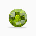 Natural Peridot Round Checker Cut Stone 3.78 Carats 10 mm