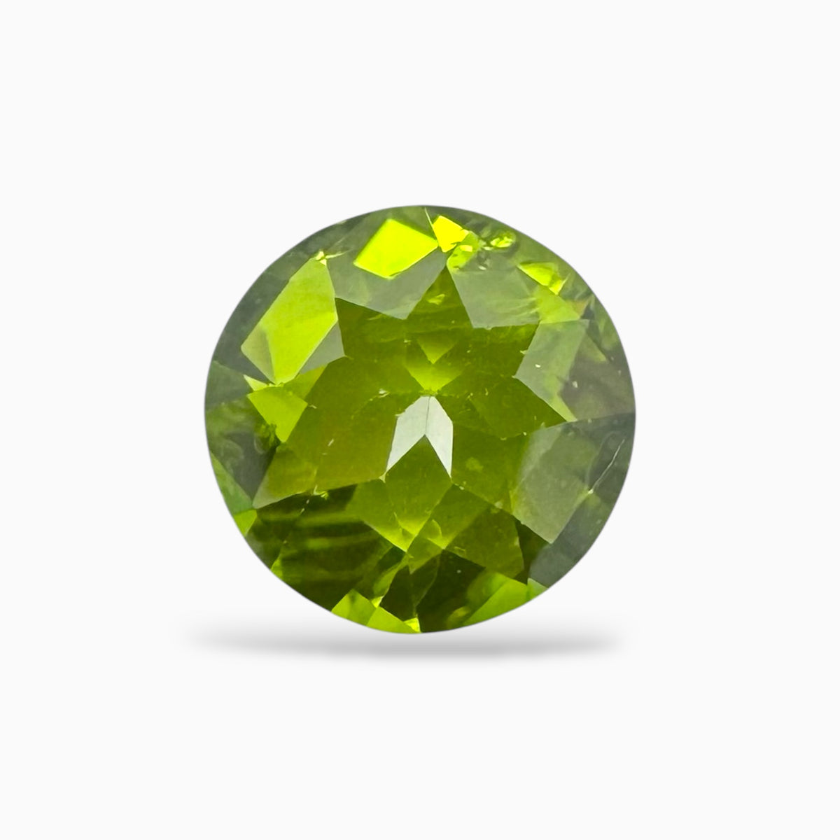 Natural Peridot Round Checker Cut Stone 3.78 Carats 10 mm