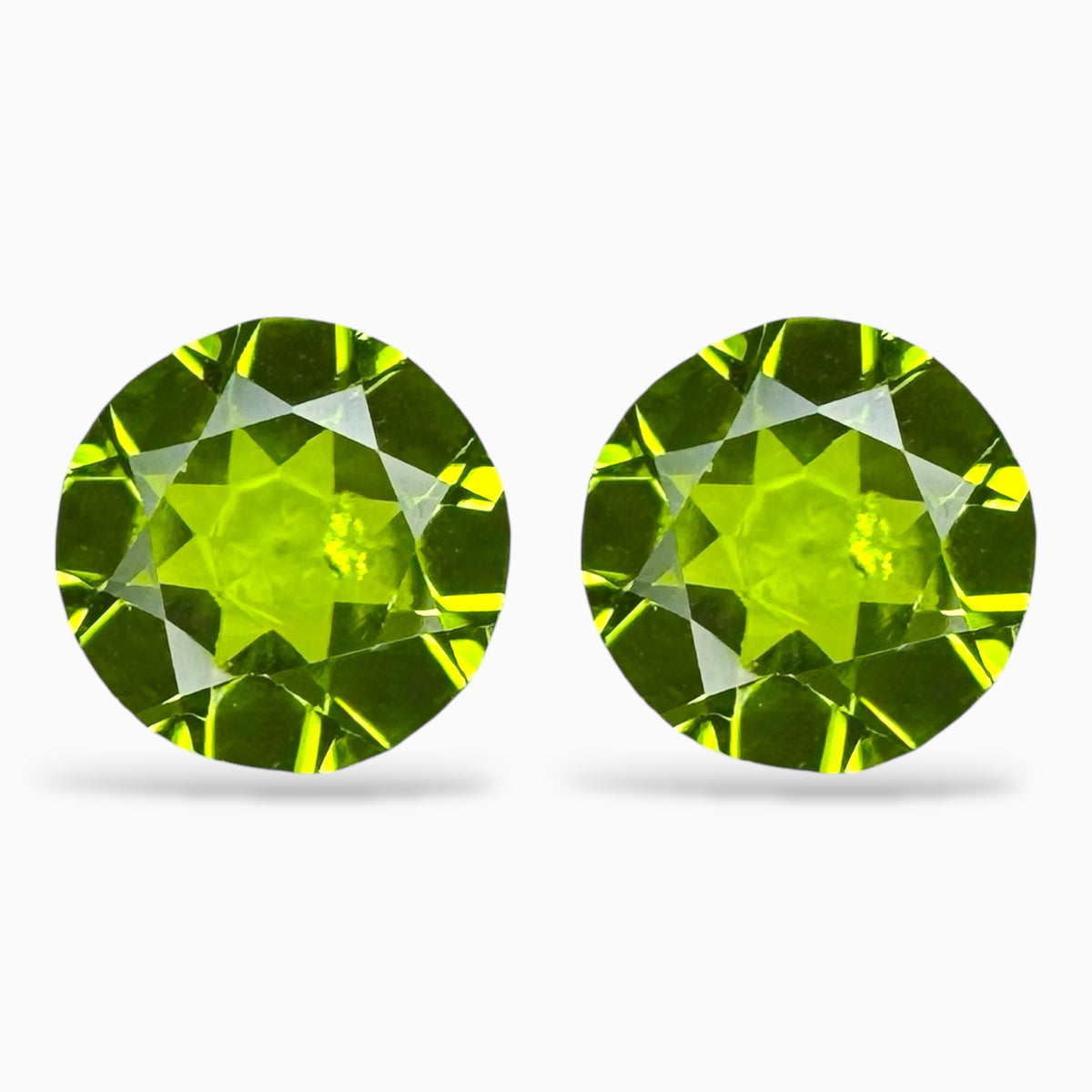Natural Peridot Round Stone Pair  For Earrings 6.58 Carats 10 mm