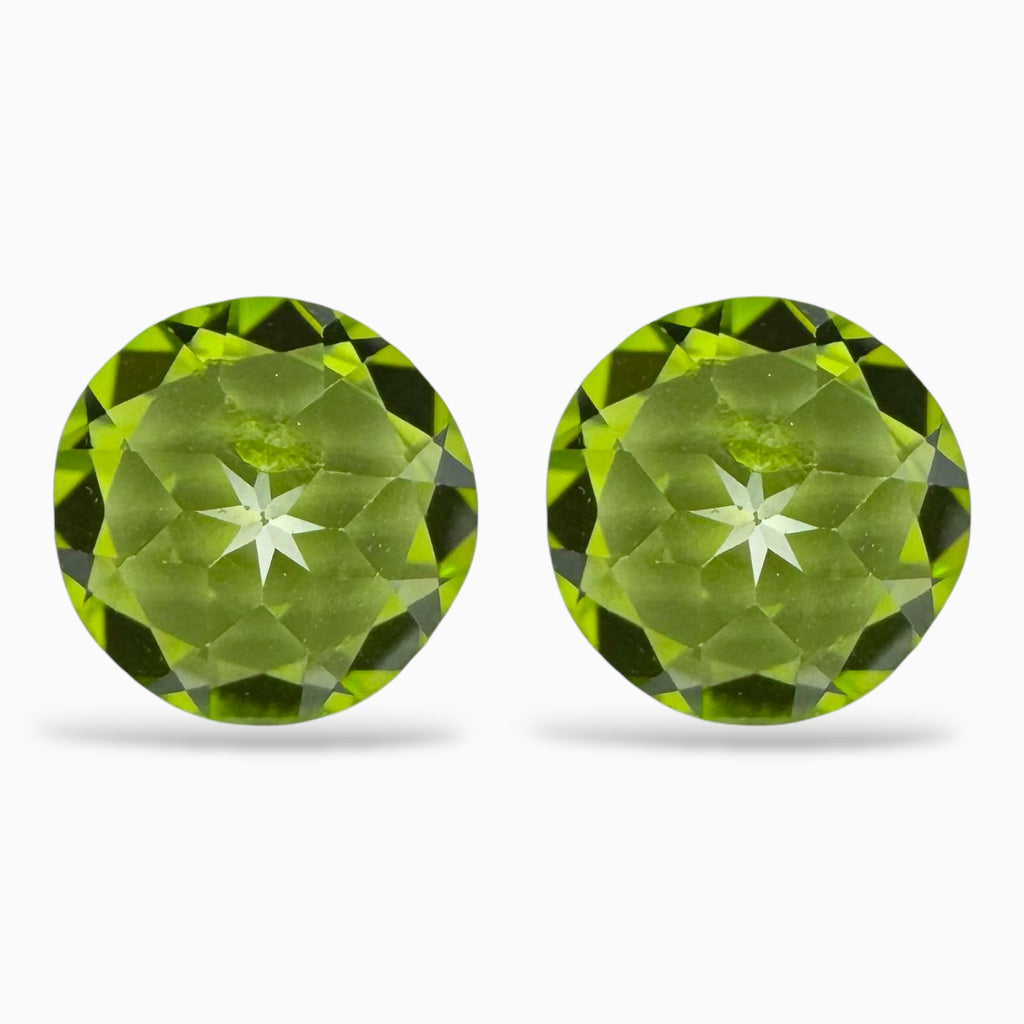 Natural Peridot Round Stone Pair  For Earrings 6.58 Carats 10 mm