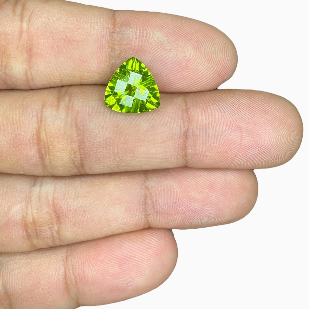 Natural Peridot Trilliant Cut Stone 4.62 Carats 11 X 11.2 mm