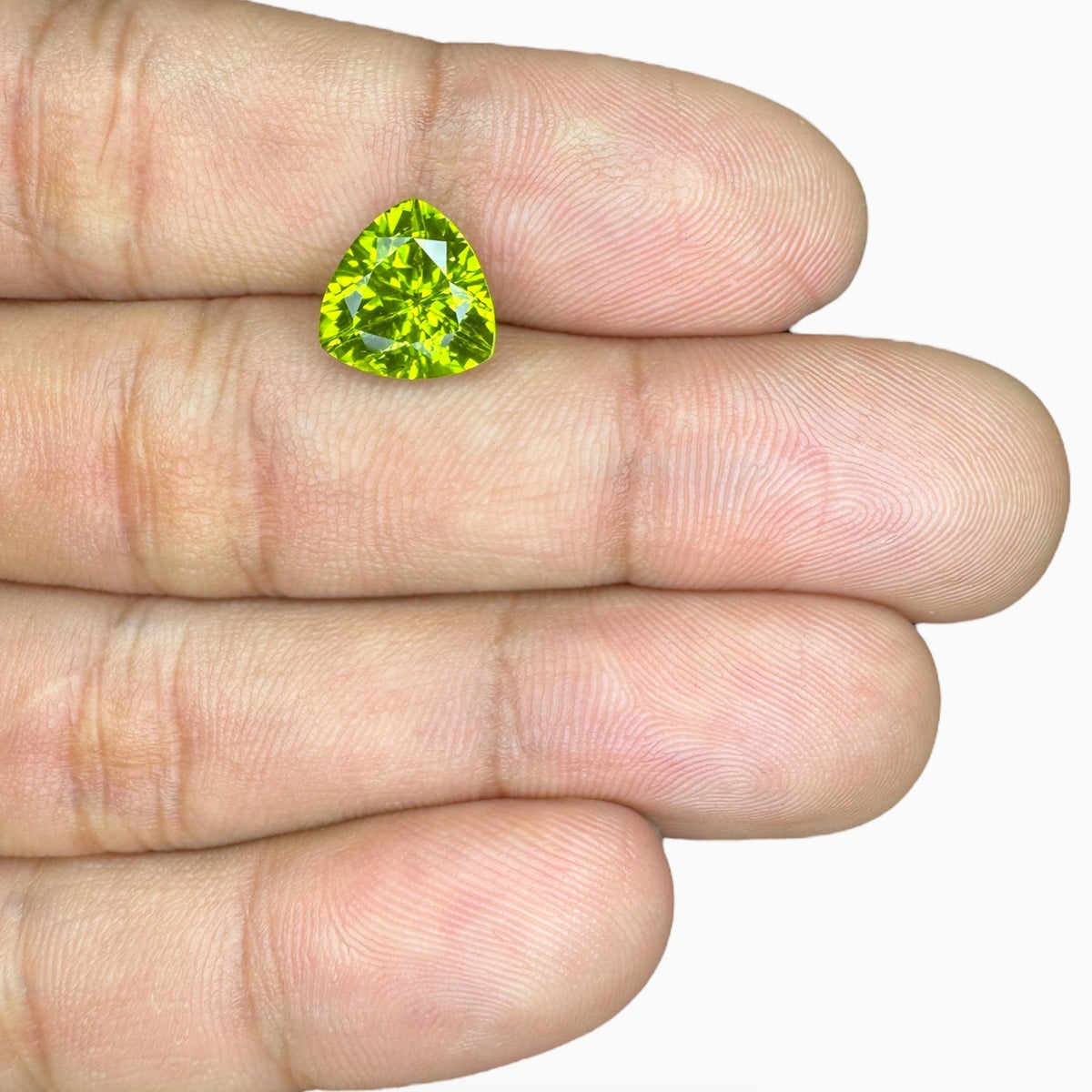 Natural Peridot Trilliant Shape Stone 4.11 Carats 10.2 X 10.2 mm