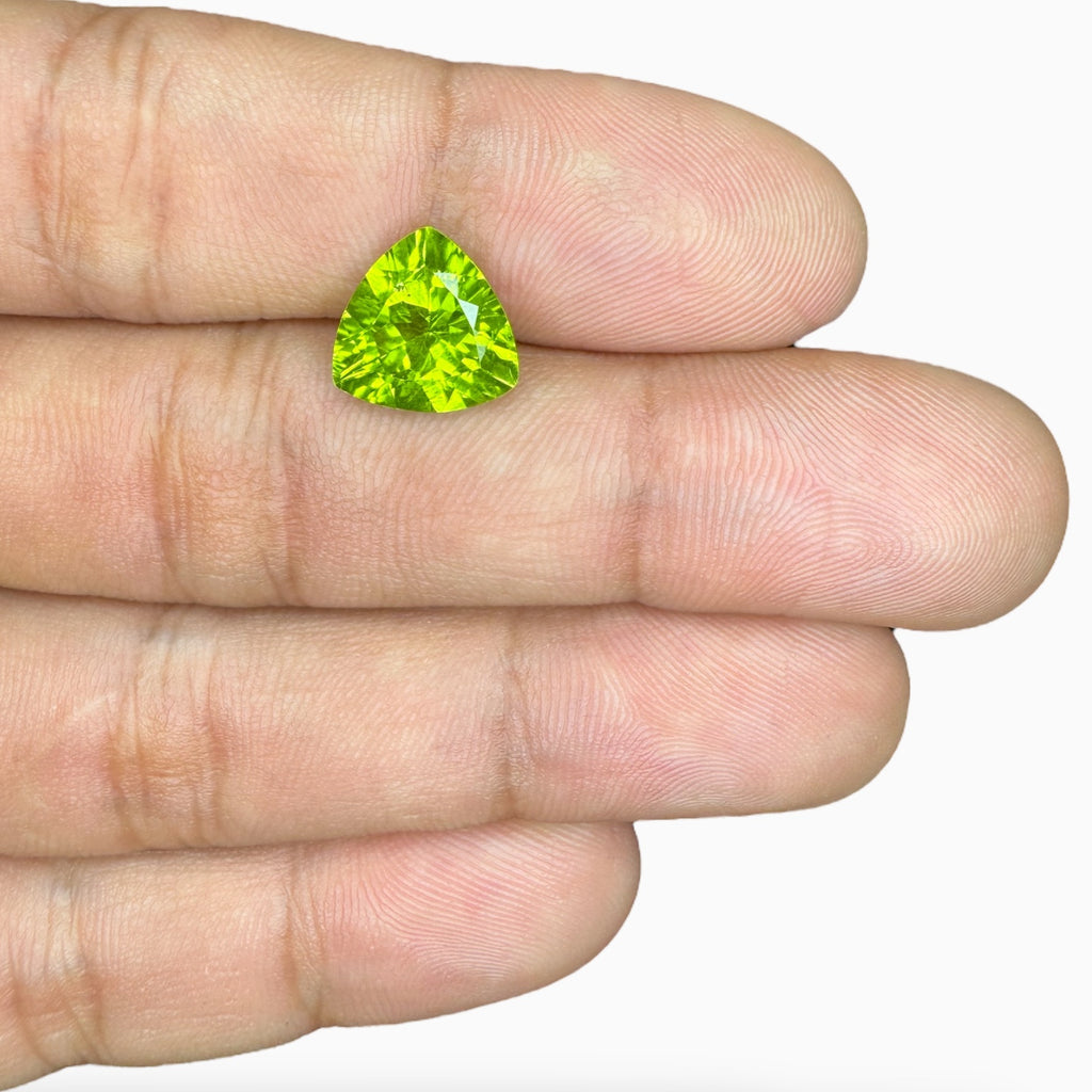 Natural Peridot Trilliant Shape Stone 4.30 Carats 10.9 X 11.2 mm
