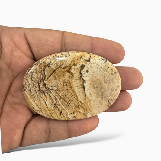 Natural Picture Jasper Stone 122.40 Carats Oval Cabochon Shape (65x45x5.5 mm )
