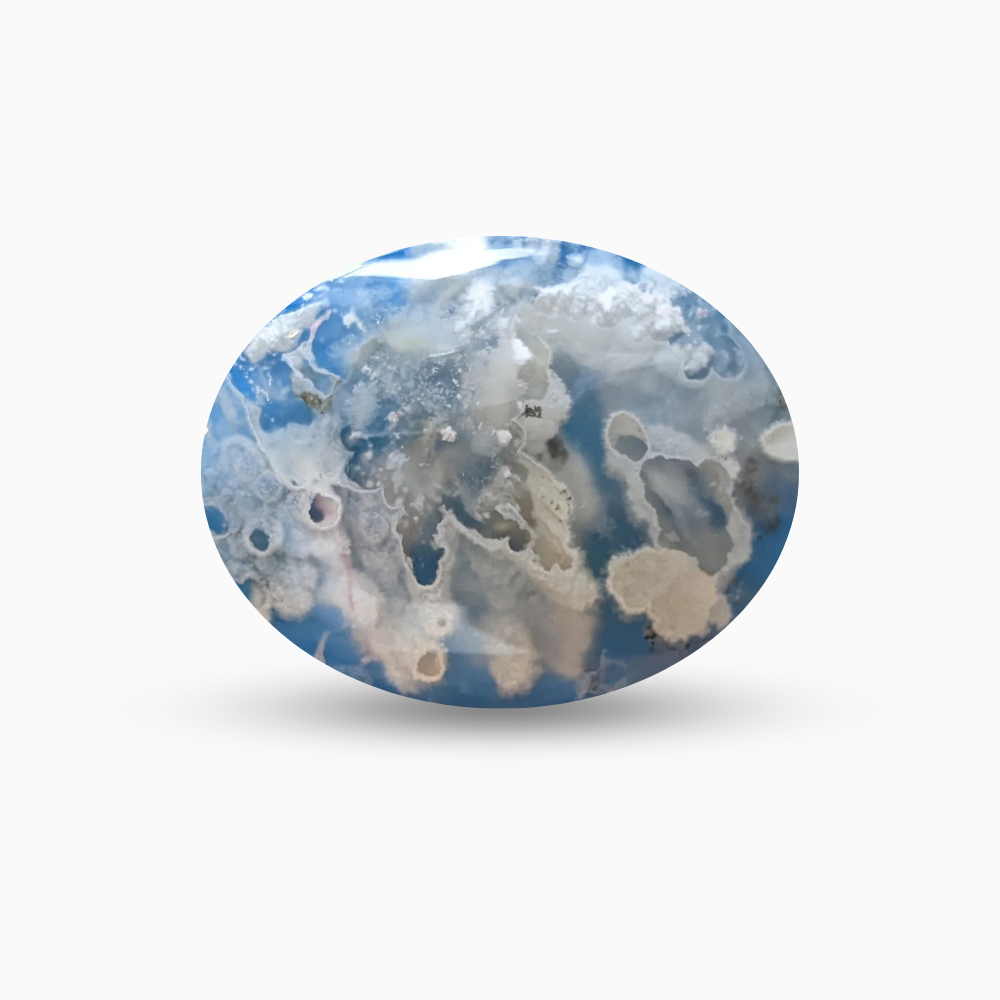 Natural White Blue Plume Agate Stone (Aqeeq)