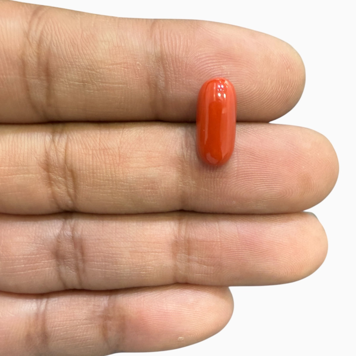 Natural Red Coral Capsule Shape Stone 4.78 Carats 14x6.3 mm