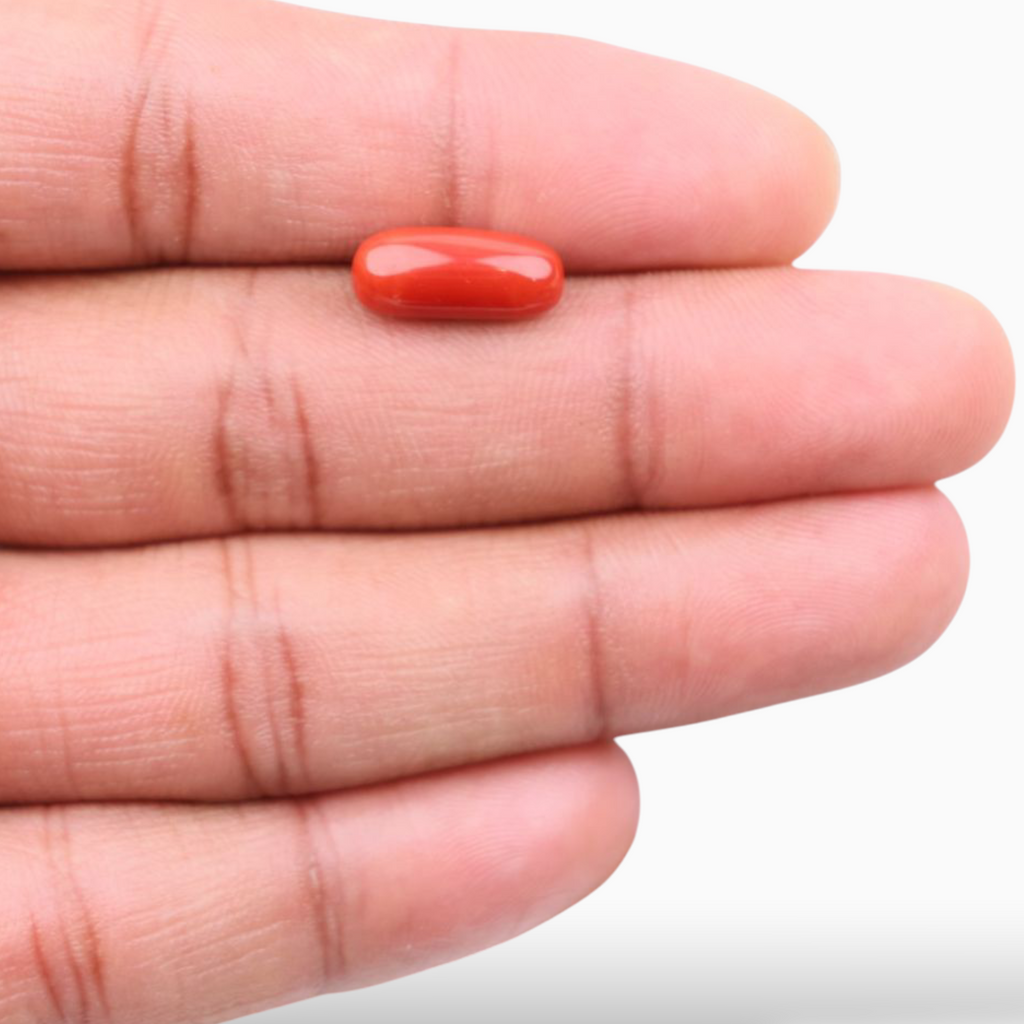 Best Quality Red Coral Mooga Stone 4.65 Carats In Oval Cabochon Shape 14.6x6.3mm Size