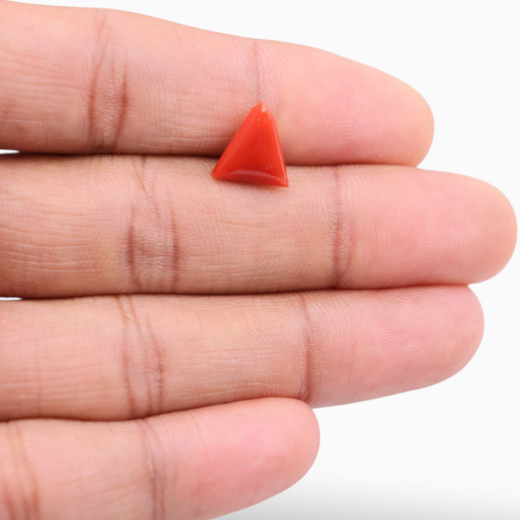 Natural Red  Coral Stone For Sale 3.20 Carats Triangle Shape Size 11.3mm