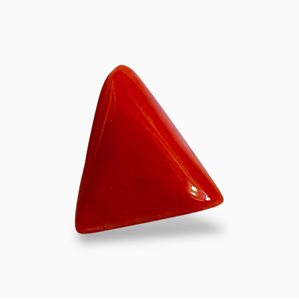 Natural Red Coral Moonga Stone 2.89 Carats Triangle Shape Size 11.2x10.5mm