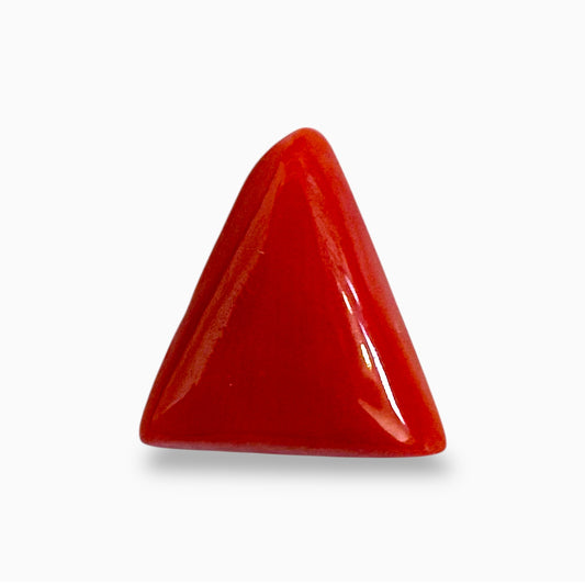 Natural Red Coral Moonga Stone 2.89 Carats Triangle Shape Size 11.2x10.5mm