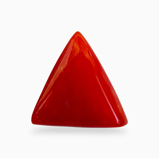 Natural Red Coral Moonga Stone 3.34 Carats Triangle Shape Size 11.2x10.5mm