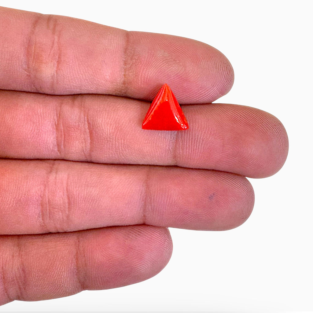 Natural Red Coral Moonga Stone 3.3 Carats Triangle Shape Size 10.4x10.8mm