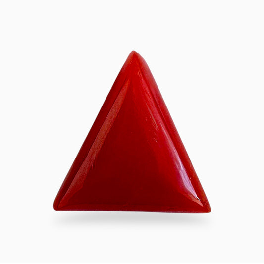 Natural Red Coral Moonga Stone 3.63 Carats Triangle Shape Size 12x11.5mm