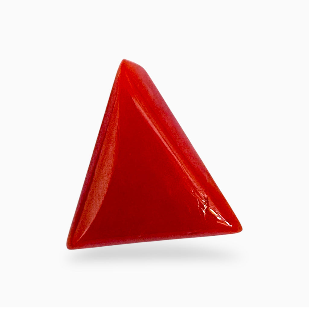 Natural Red Coral Moonga Stone 3.63 Carats Triangle Shape Size 12x11.5mm