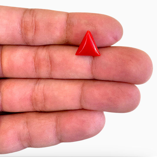 Natural Red Coral Moonga Stone 3.63 Carats Triangle Shape Size 12x11.5mm