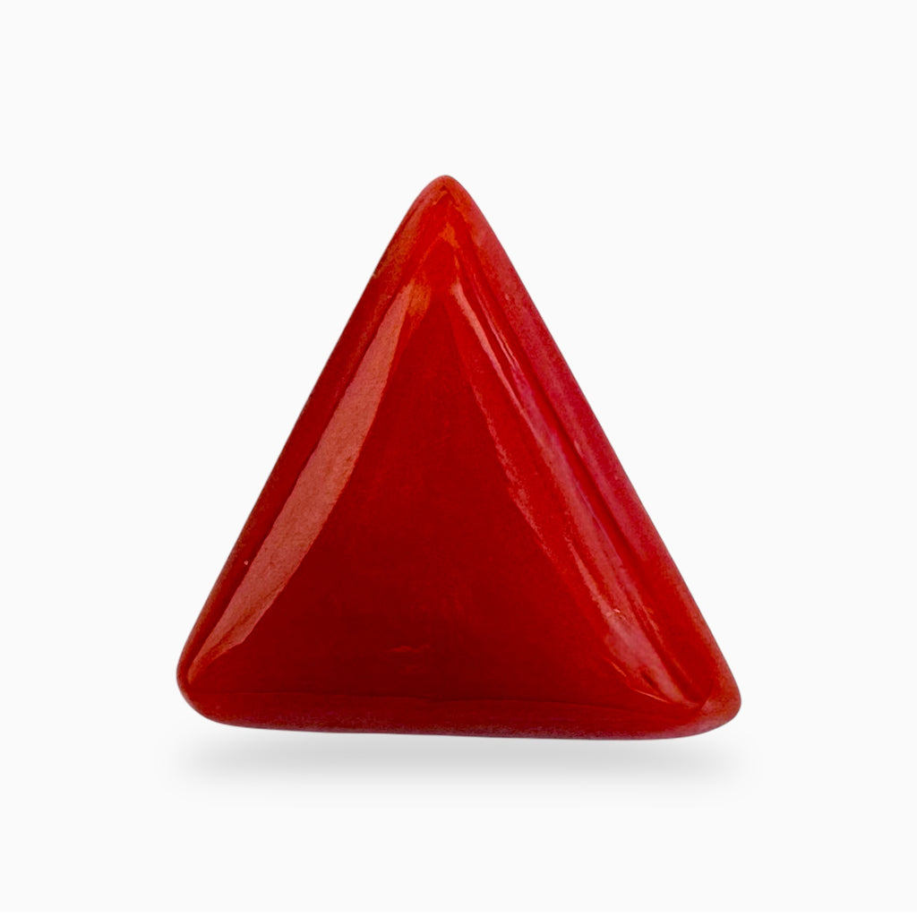 Natural Red Coral Moonga Stone 3.71 Carats Triangle Shape Size 12x10.9mm