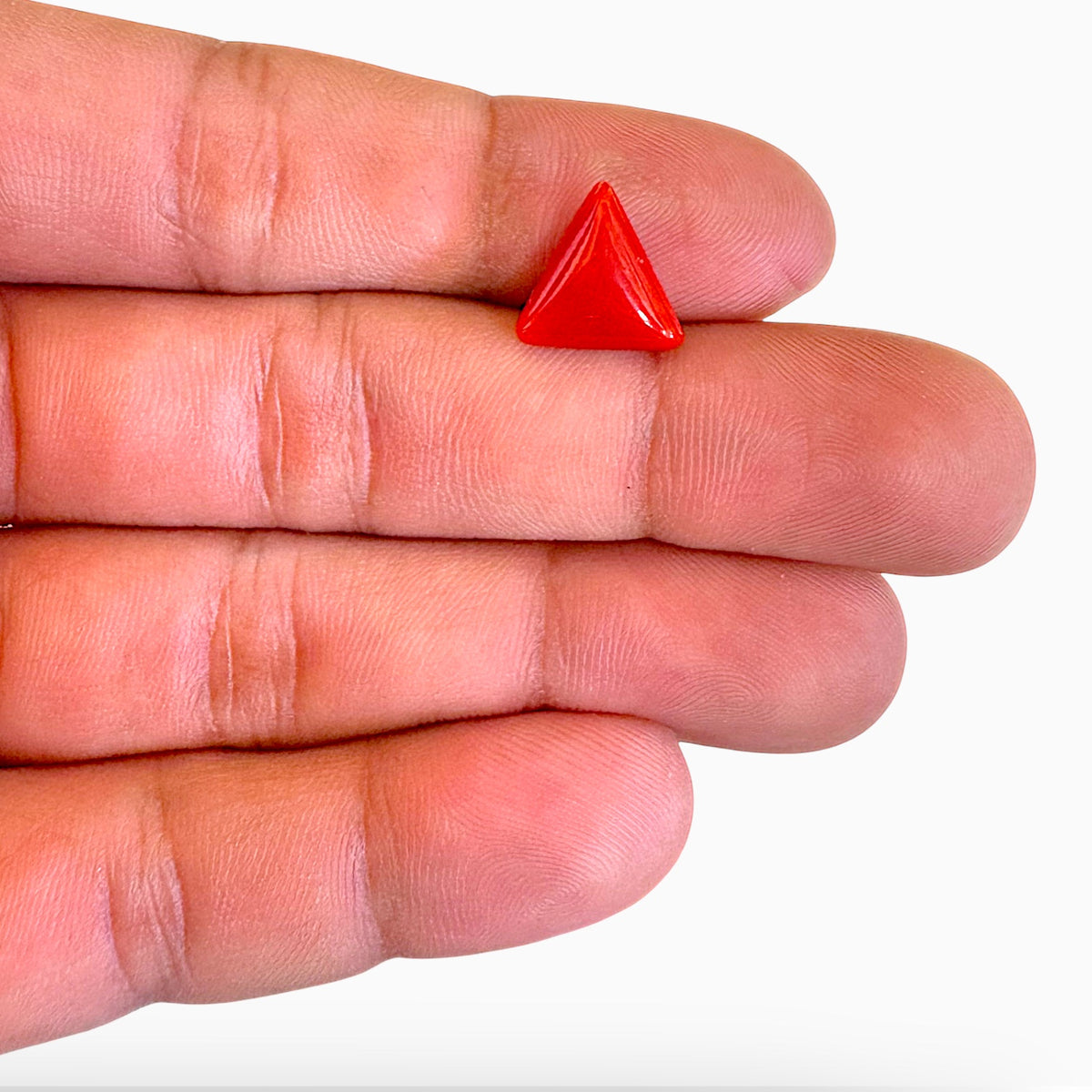 Natural Red Coral Moonga Stone 3.71 Carats Triangle Shape Size 12x10.9mm