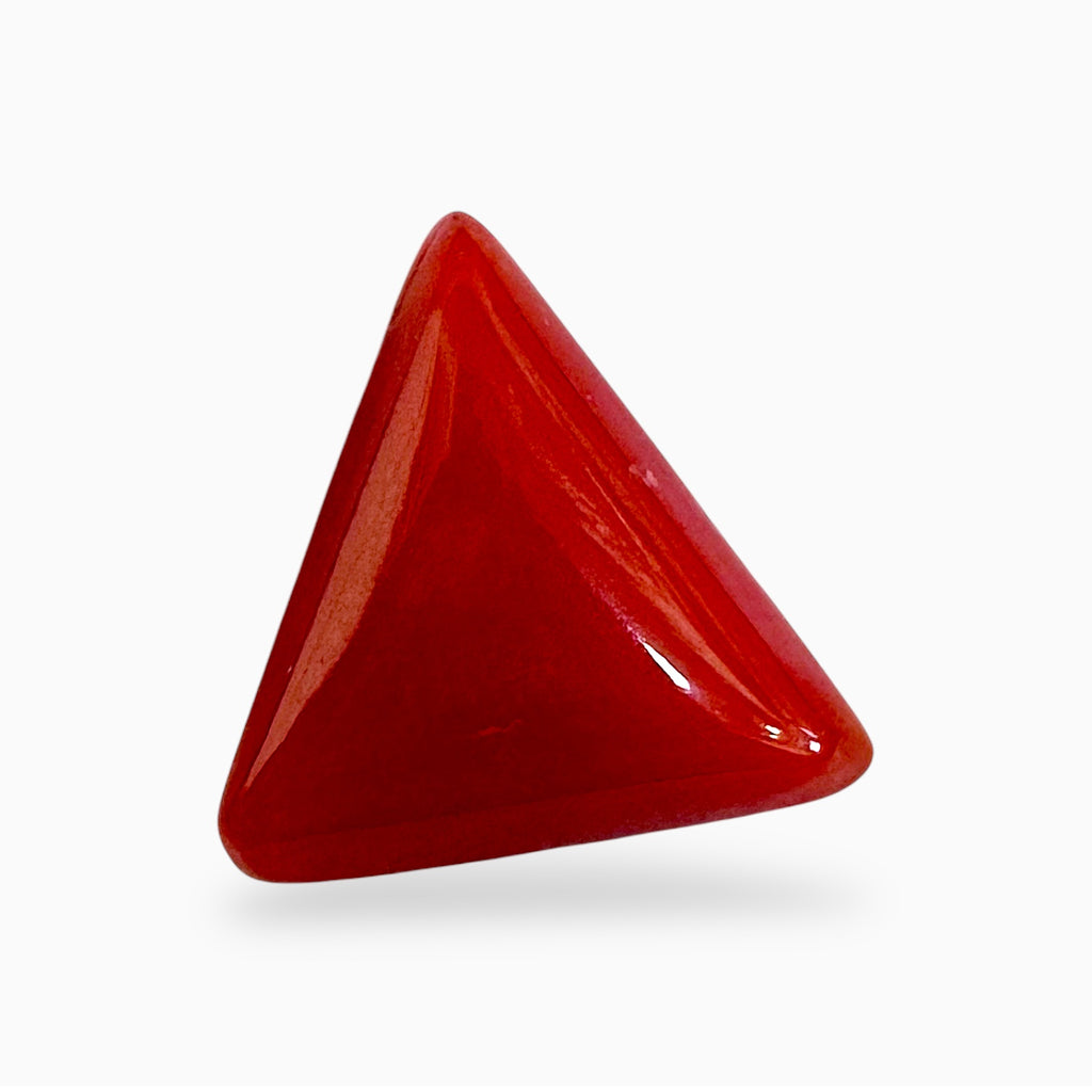 Natural Red Coral Moonga Stone 3.71 Carats Triangle Shape Size 12x10.9mm