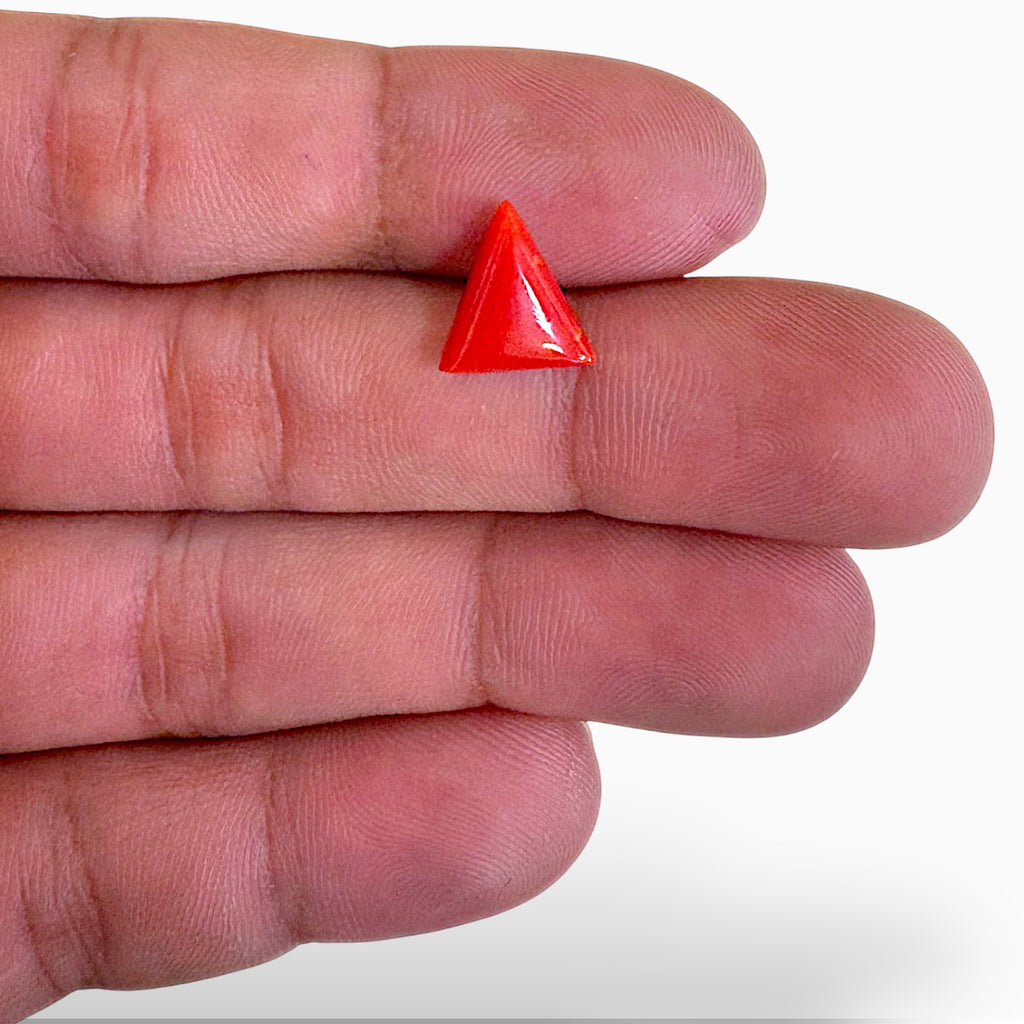 Natural Red Coral Moonga Stone 2.99 Carats Triangle Shape Size 11.3x9.7mm