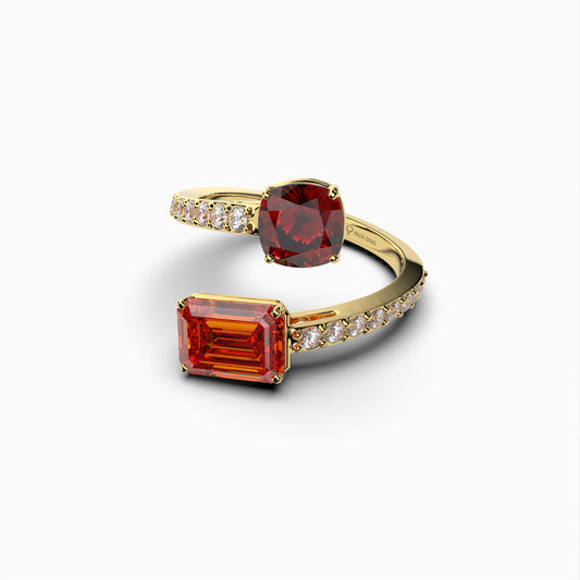 Natural Red and Orange Spinel Ring in Two Stones - Liliana