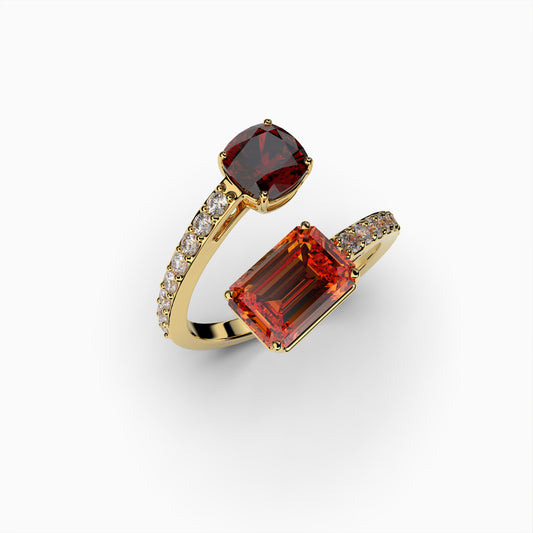 Natural Red and Orange Spinel Ring in Two Stones - Liliana