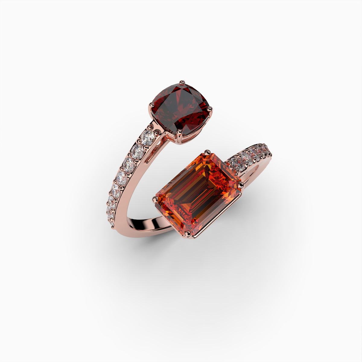 Natural Red and Orange Spinel Ring in Two Stones - Liliana
