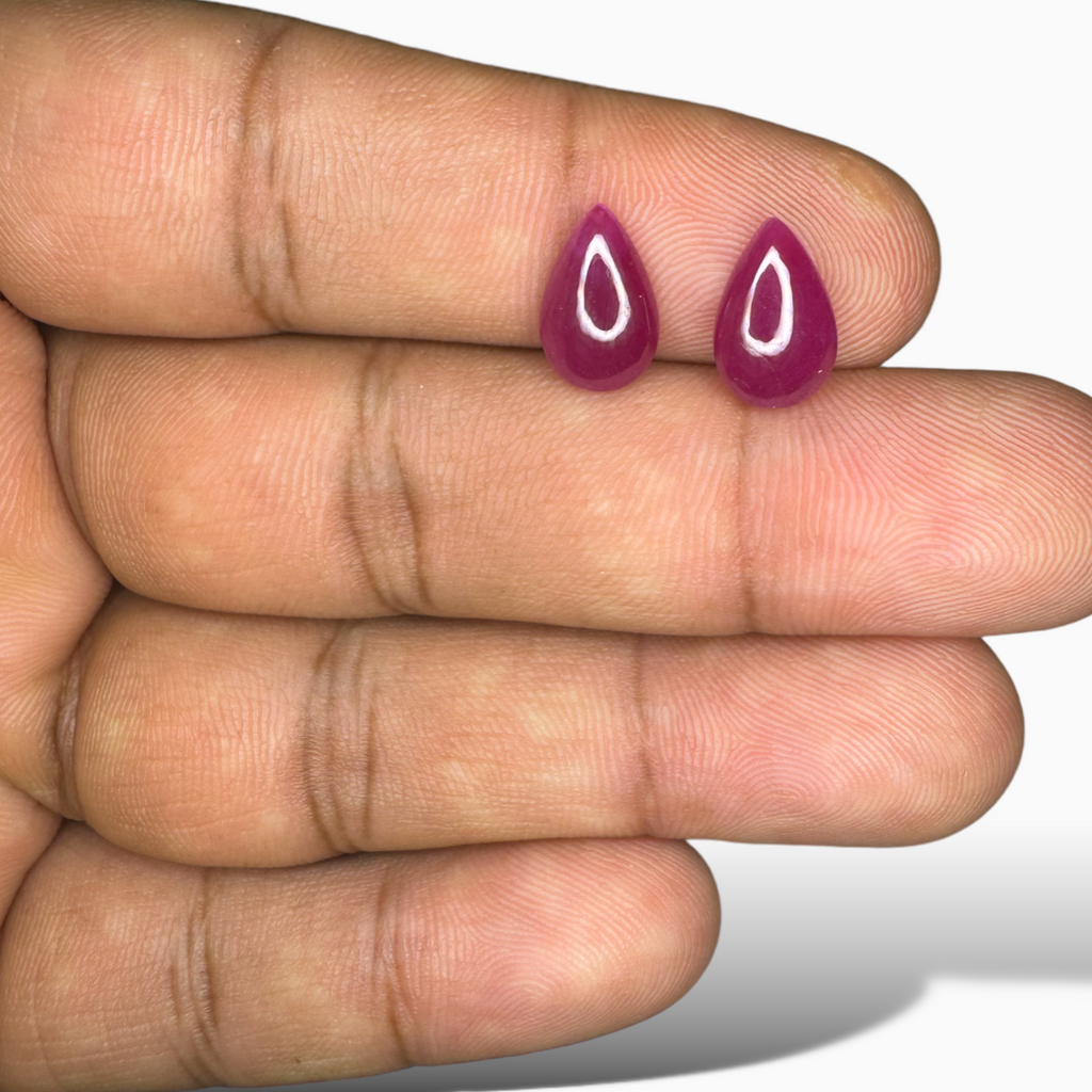 Natural Ruby Pear Cabochon  Pair 4.40 carat 11x7 mm From India