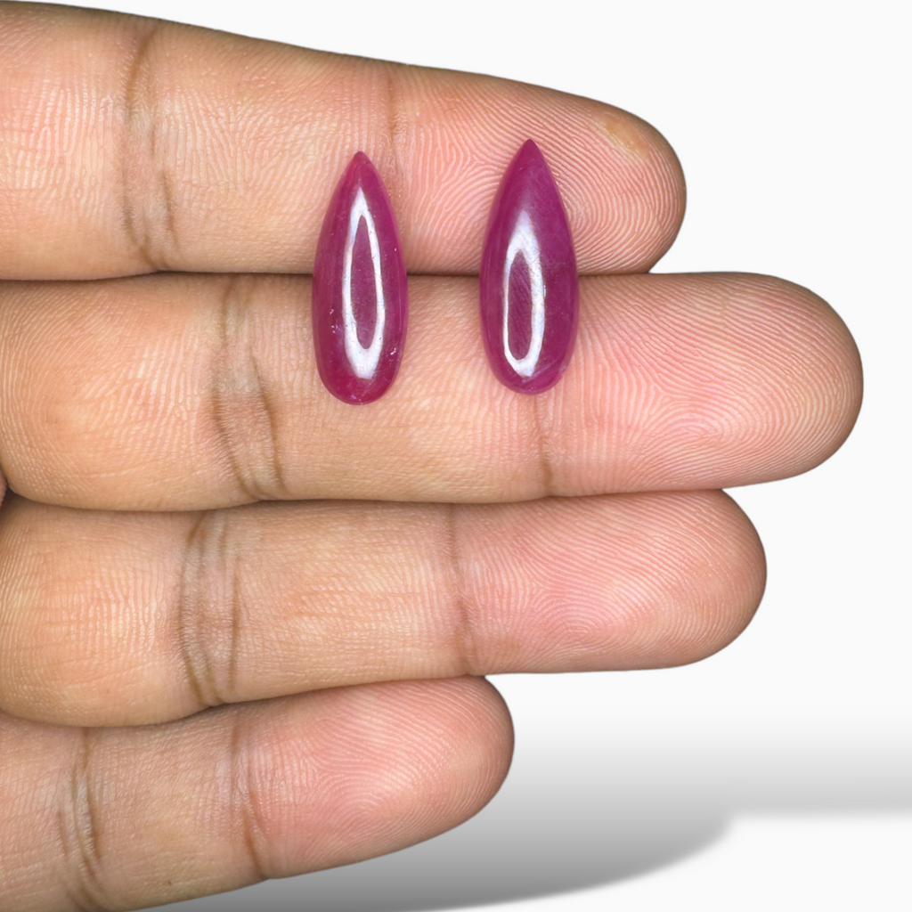 Natural Ruby Pear Cabochon  Pair 8.48 carat 18x7mm From India