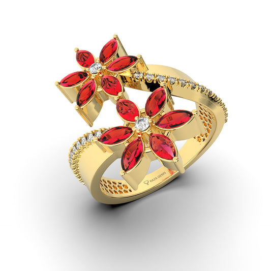 Natural Ruby Ring in Flower Shape - Kahlani