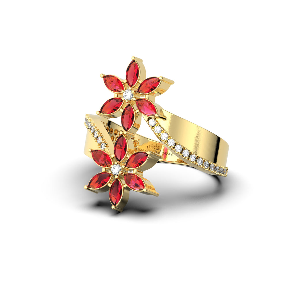 Natural Ruby Ring in Flower Shape - Kahlani
