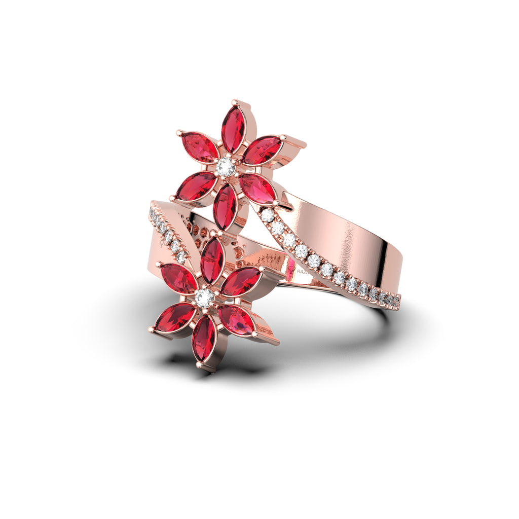 Natural Ruby Ring in Flower Shape - Kahlani