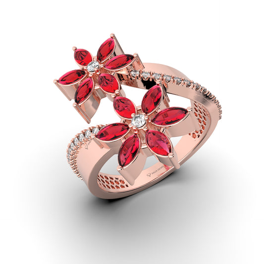 Natural Ruby Ring in Flower Shape - Kahlani