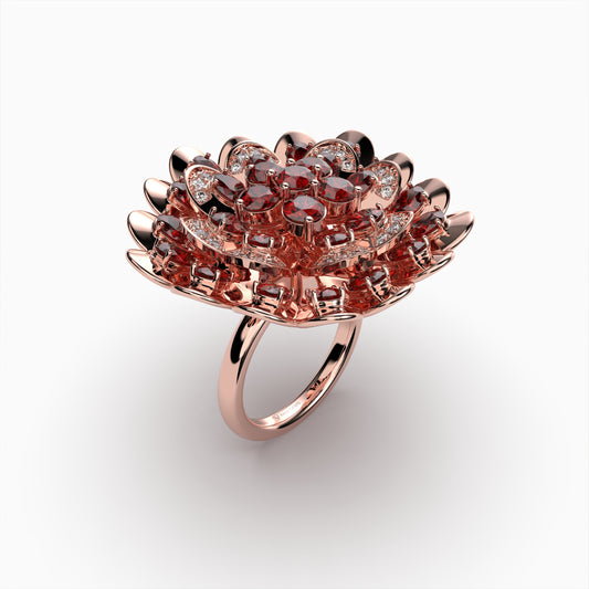 Natural Ruby Ring Cocktail Flower Shape - Rose