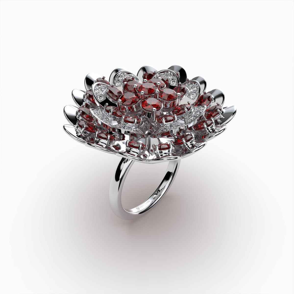 Natural Ruby Ring Cocktail Flower Shape - Rose