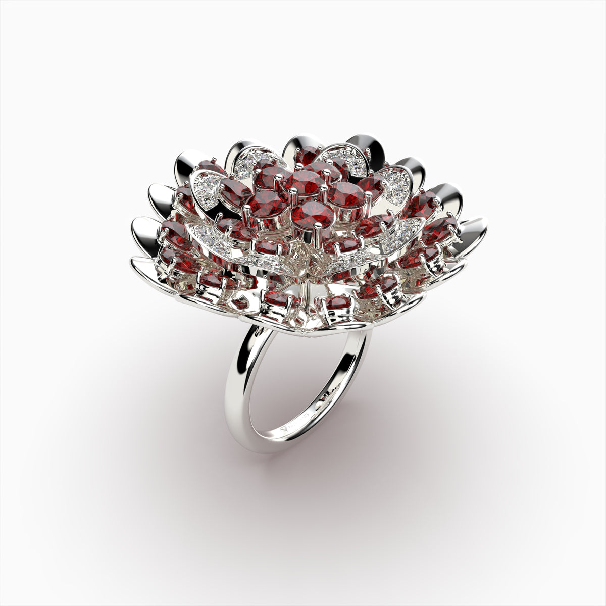 Natural Ruby Ring Cocktail Flower Shape - Rose