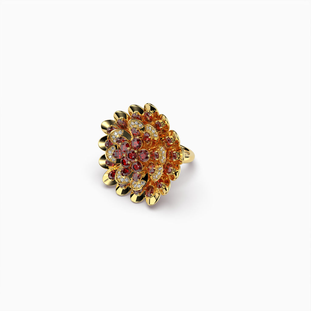 Natural Ruby Ring Cocktail Flower Shape - Rose