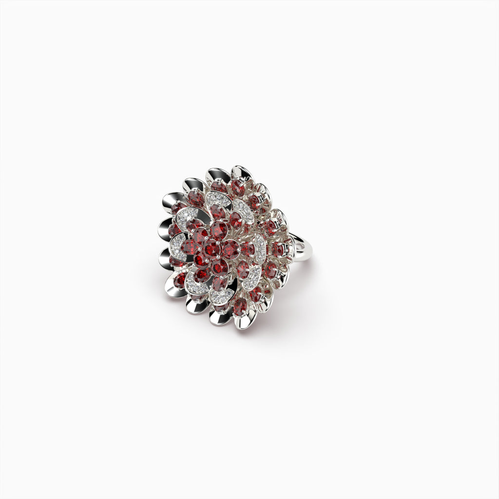 Natural Ruby Ring Cocktail Flower Shape - Rose