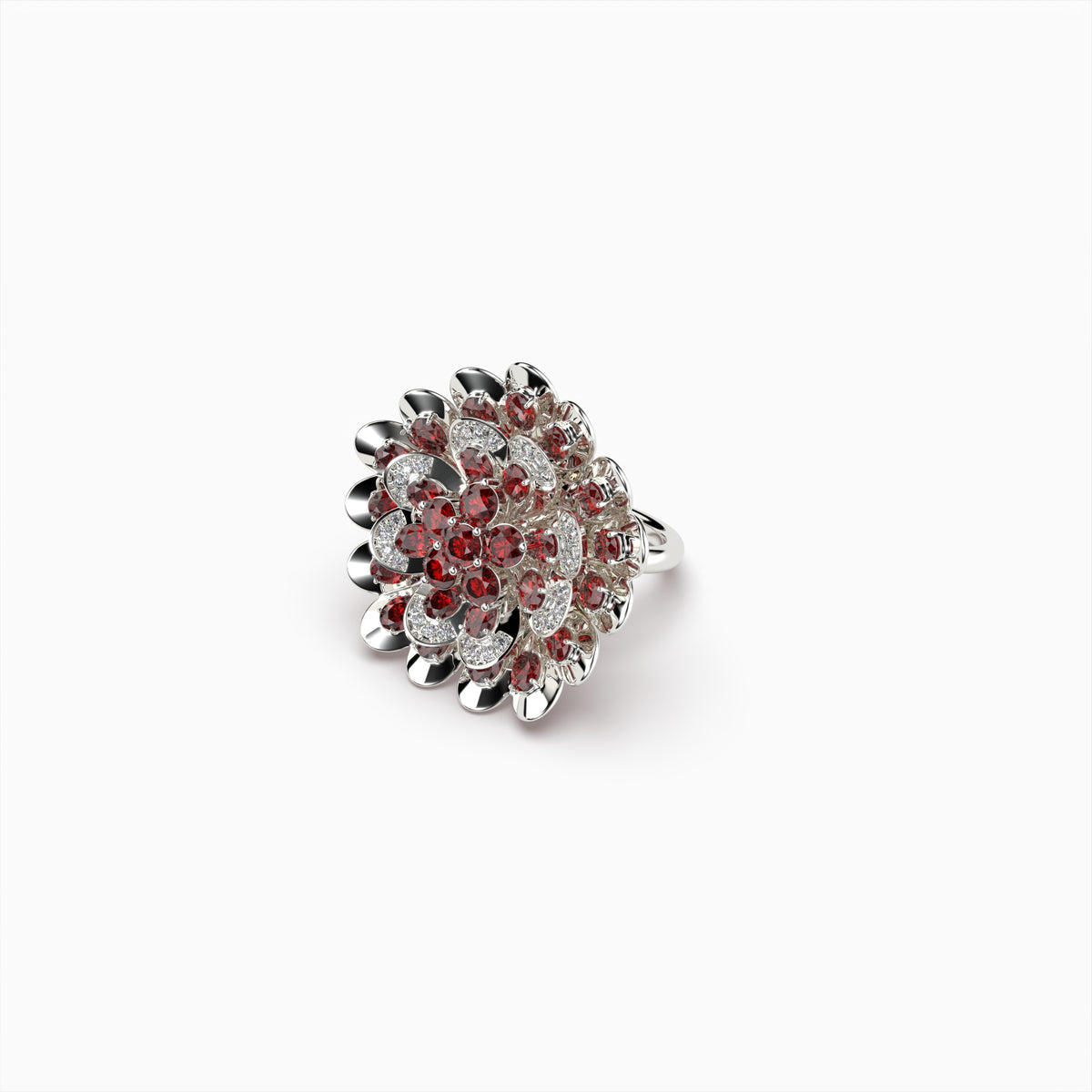 Natural Ruby Ring Cocktail Flower Shape - Rose