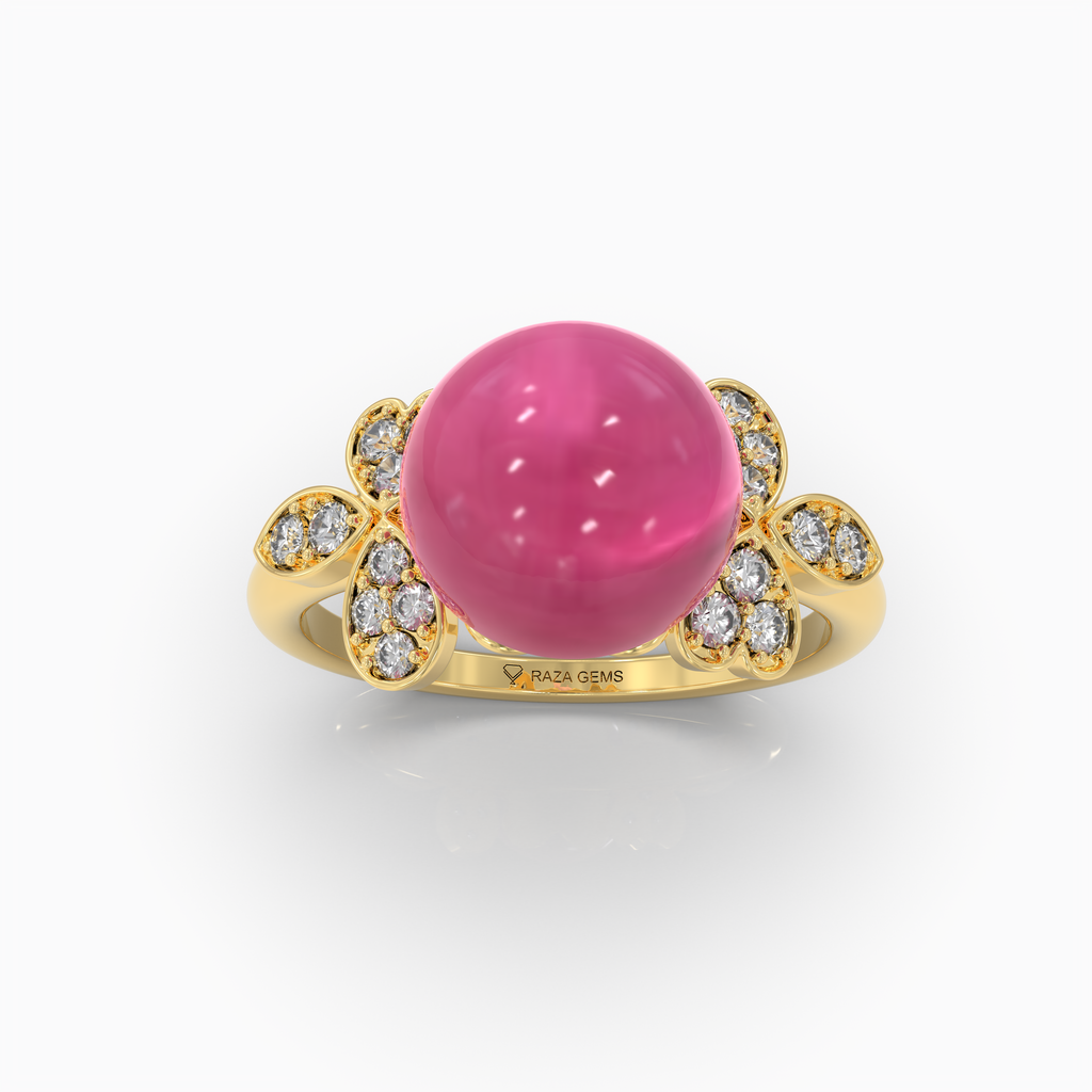 Maya - Pink Gemstone Sphere & Moissanite Blossom Ring in 18K Solid Gold