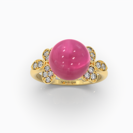 Maya - Pink Gemstone Sphere & Moissanite Blossom Ring in 18K Solid Gold