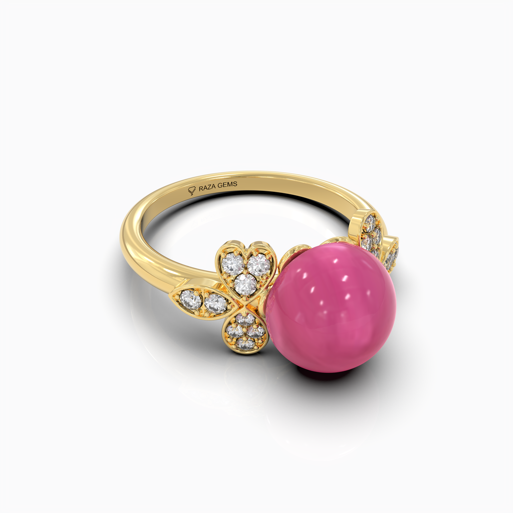 Maya - Pink Gemstone Sphere & Moissanite Blossom Ring in 18K Solid Gold