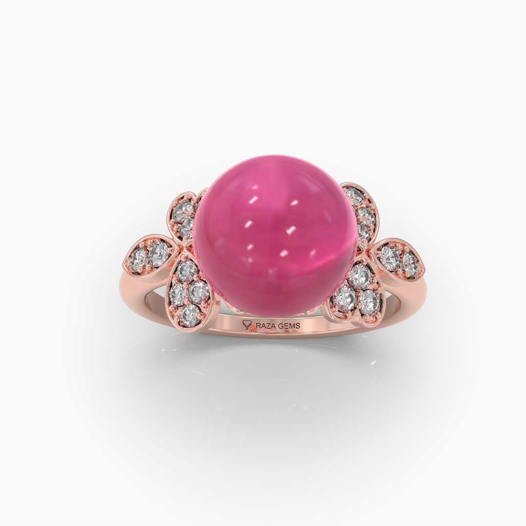 Maya - Pink Gemstone Sphere & Moissanite Blossom Ring in 18K Solid Gold