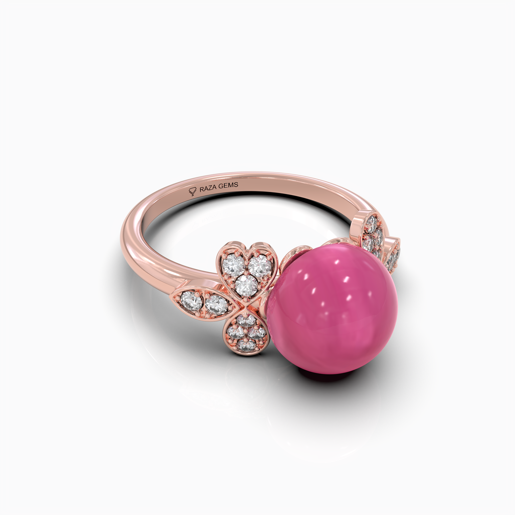 Maya - Pink Gemstone Sphere & Moissanite Blossom Ring in 18K Solid Gold